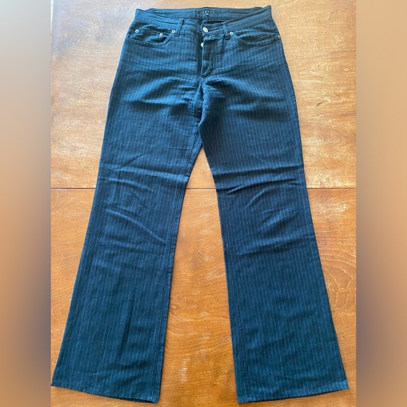 THEORY | Linen and cotton pants wide leg stripes navy - Picture 1 of 3